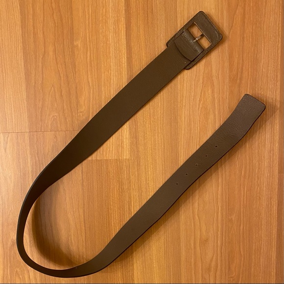 Vintage 80s wide taupe leather belt with matching buckle - Picture 3 of 4